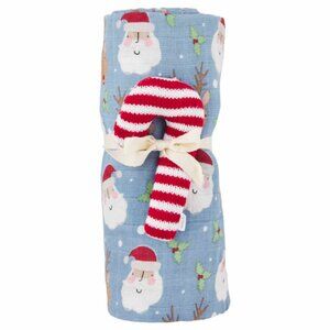 Mud Pie Candy Cane Swaddle and Rattle Set/New in Package